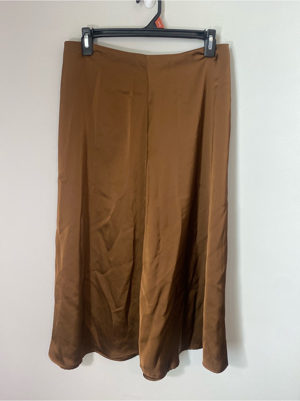 Dazy Women's Brown Satin Midi Skirt - Sleek A-Line